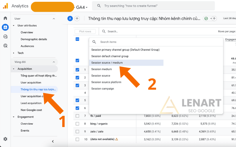 Báo cáo nguồn traffic (Source/Medium)