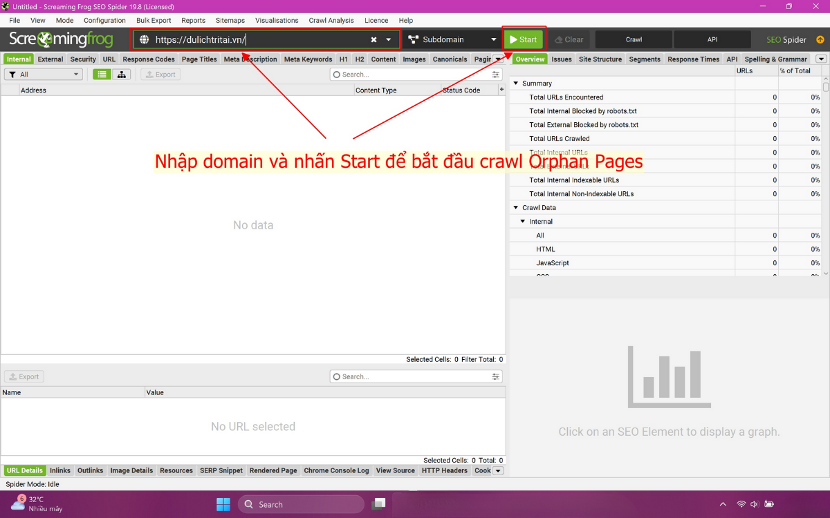Crawl website bằng Screaming Frog để tìm Orphan pages