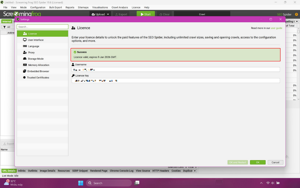 Kích hoạt License Screaming để kết nối API