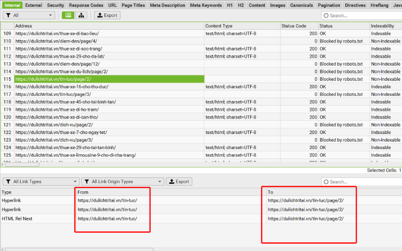 kiểm tra trong tab inlink