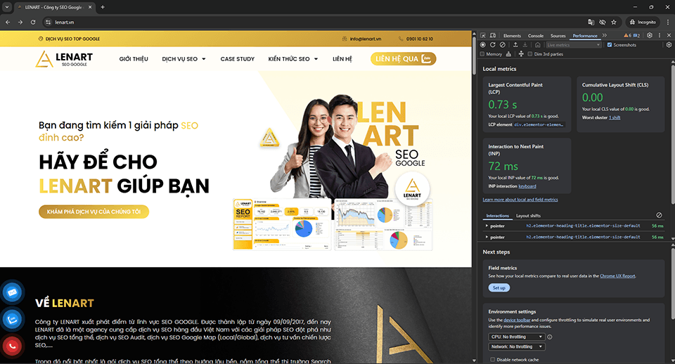 Chỉ sô hiệu suất của trang thôn qua phân tích website của Performance tab trong Devtool