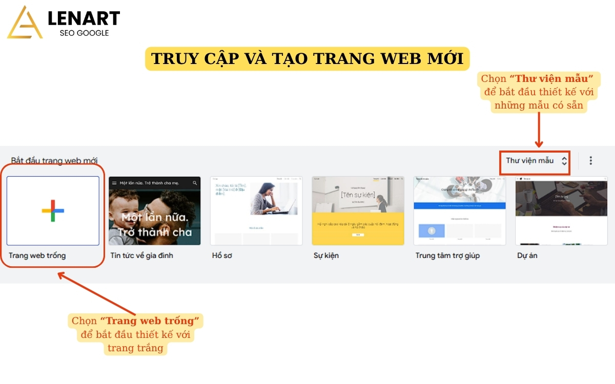 truy cập và tạo trang web mới