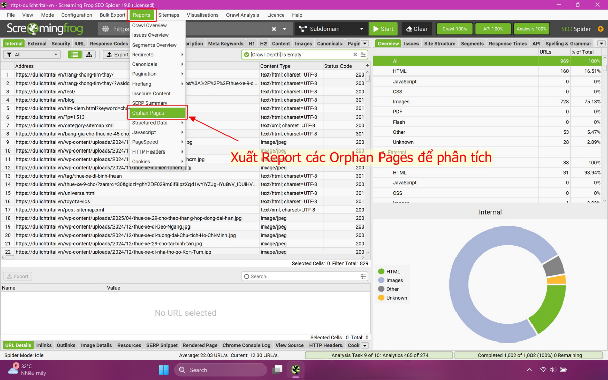 Xuất file Report Orphan Pages
