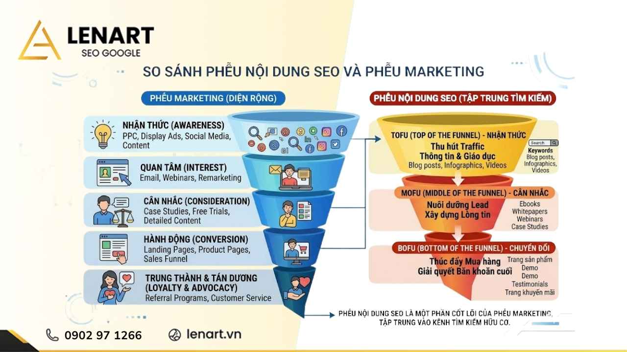Phân biệt phễu nội dung SEO và phễu Marketing
